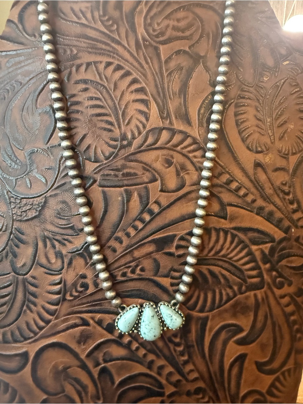 Sterling-Style White Turquoise Pendant Necklace - Women Jewelry